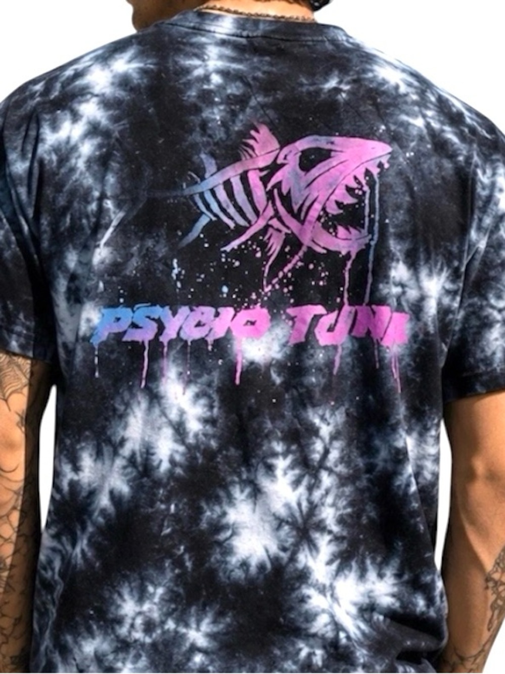 Psycho Tuna Watercolor Tie-Dye Graphic Tee - Black, White & Pink/Purple